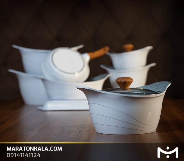 سرویس قابلمه 26 پارچه چدن طرح لبخندی رنگ سفید